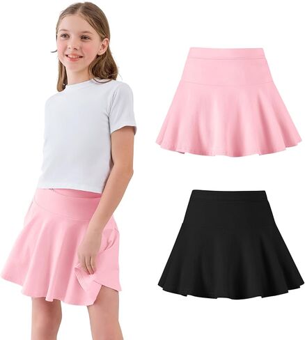 2 Pack Little Girls Tennis Skirt Skorts Built in Shorts Toddler Flowy Athletic Skirts Skorts for Girls with Pockets in Saudi Arabia