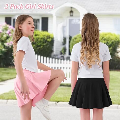 2 Pack Little Girls Tennis Skirt Skorts Built in Shorts Toddler Flowy Athletic Skirts Skorts for Girls with Pockets in Saudi Arabia