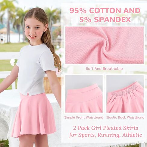 2 Pack Little Girls Tennis Skirt Skorts Built in Shorts Toddler Flowy Athletic Skirts Skorts for Girls with Pockets in Kuwait