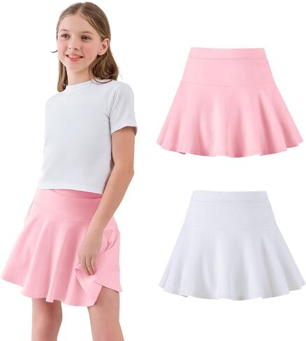 2 Pack Little Girls Tennis Skirt Skorts Built in Shorts Toddler Flowy Athletic Skirts Skorts for Girls with Pockets in Kuwait