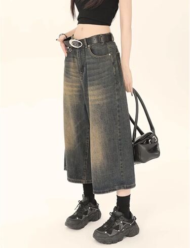 Baggy Wide Leg Cropped Jeans for Women Men Low Waist Jorts Y2k Casual Denim Pants Grunge Summer Clothes. in Kuwait