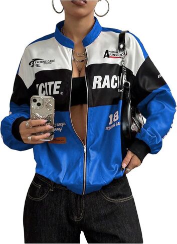 SOLY HUX Women's Bomber Jacket Long Sleeve Zip Up Racing Jackets Color Block Y2k Outerwear Vintage Streetwear in Saudi Arabia