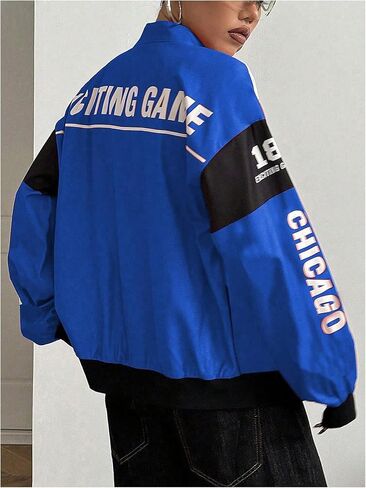 SOLY HUX Women's Bomber Jacket Long Sleeve Zip Up Racing Jackets Color Block Y2k Outerwear Vintage Streetwear in Saudi Arabia