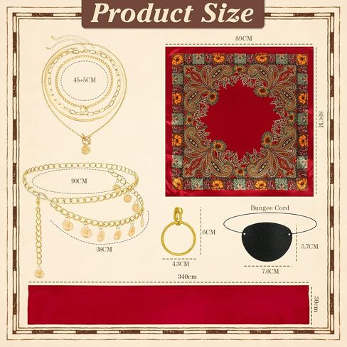 Pirate Accessories for Women Captain Pirate Costume Women with Head Scarf Sash Chain Belt Necklace Eye Patch Party Outfit in Saudi Arabia