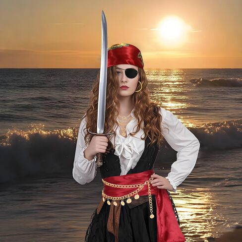 Pirate Accessories for Women Captain Pirate Costume Women with Head Scarf Sash Chain Belt Necklace Eye Patch Party Outfit in Saudi Arabia