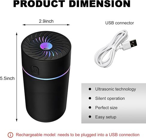 Car Fragrance Diffuser, USB-Powered Car Air Freshener Mist Humidifier Essential Oil Diffuser, Portable Car Air Freshener Aromatherapy Diffuser for Vehicle, Car Accessories (Black) in Saudi Arabia