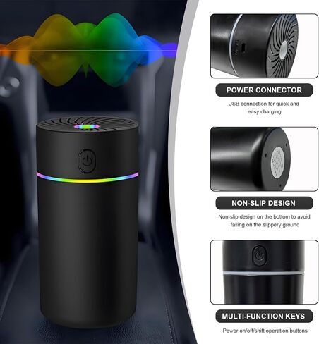 Car Fragrance Diffuser, USB-Powered Car Air Freshener Mist Humidifier Essential Oil Diffuser, Portable Car Air Freshener Aromatherapy Diffuser for Vehicle, Car Accessories (Black) in Saudi Arabia