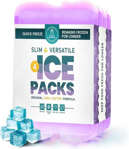 Healthy Packers Reusable Ice Packs for Lunch Boxes - Long Lasting Slim Freezer Packs, Thin Non-Toxic BPA-Free Hard Gel Ice Blocks for Coolers, Kids & Adults Lunch Bags, Travel, Camping, Food Storage in Saudi Arabia