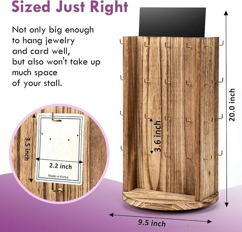 Pinzoveco Rotating Earring Display Stands for Selling with Adversitsing Board, Real Wood Jewelry Display Stand for Vendors, Large Capacity Earring Cards for Selling Rack Holder (Carbonized Brown) in Saudi Arabia