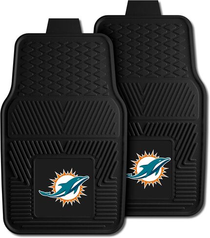 FANMATS 8770 Miami Dolphins 2-Piece Heavy Duty Vinyl Car Mat Set, Front Row Floor Mats, All Weather Protection, Universal Fit, Deep Resevoir Design, 18"x27" in Kuwait