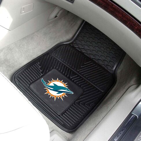 FANMATS 8770 Miami Dolphins 2-Piece Heavy Duty Vinyl Car Mat Set, Front Row Floor Mats, All Weather Protection, Universal Fit, Deep Resevoir Design, 18"x27" in Kuwait