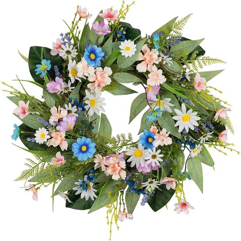 20 inch Spring Wreaths for Front Door & Window - White Berries & Flowers for Wedding, Home Porch, Farmhouse, Patio, Garden Decor - All Seasons in Saudi Arabia