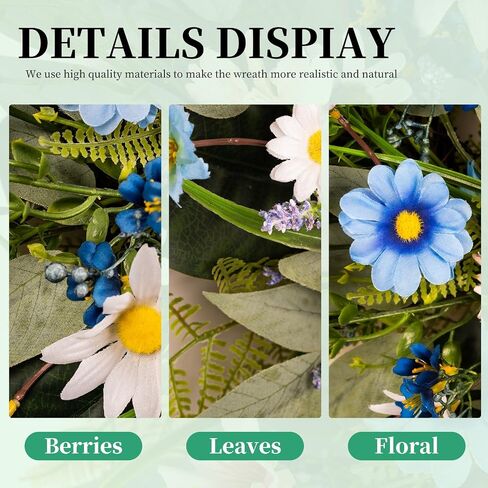 20 inch Spring Wreaths for Front Door & Window - White Berries & Flowers for Wedding, Home Porch, Farmhouse, Patio, Garden Decor - All Seasons in Saudi Arabia