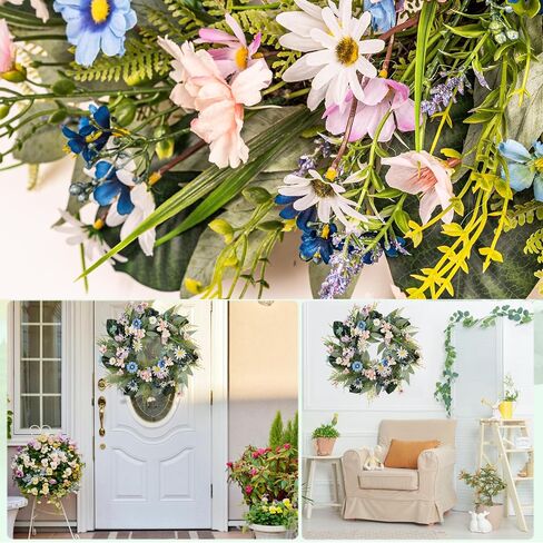 20 inch Spring Wreaths for Front Door & Window - White Berries & Flowers for Wedding, Home Porch, Farmhouse, Patio, Garden Decor - All Seasons in Saudi Arabia