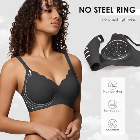 Seamless Wireless Bra for Women with Support - No Underwire Full Coverage Push Up Comfort Bras - Back Fat Smoothing Bralettes in Saudi Arabia