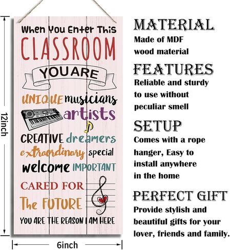 Classroom Decor Signs, Decorative Wood Hanging Wood Plaque, Rustic Door Sign, Classroom Wall Decor Art, Music Classroom Decoration, Appreciation Gift for Music Teacher, When You Enter This Classroom in Kuwait