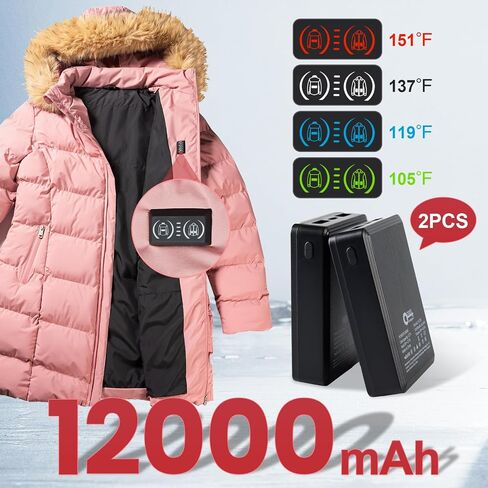 سترة مدفأة للنساء مع 2pcs 12000mah بطاريات معطف ساخن مع غطاء فرو فو ، in Kuwait