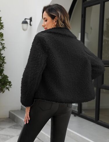 Faux Fur Coats Fluffy Jacket for Women Winter Warm Long Sleeve Lapel Shaggy Open Front Outwear With Pockets in Saudi Arabia