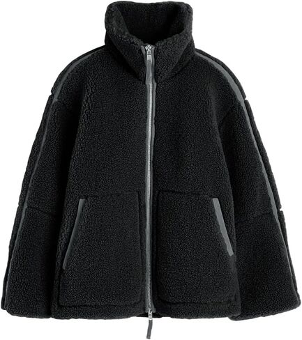 Tankaneo Womens Oversized Sherpa Fleece Jacket Zip Up Teddy Coat Winter Warm Stand Collar Fuzzy Outerwear in Saudi Arabia