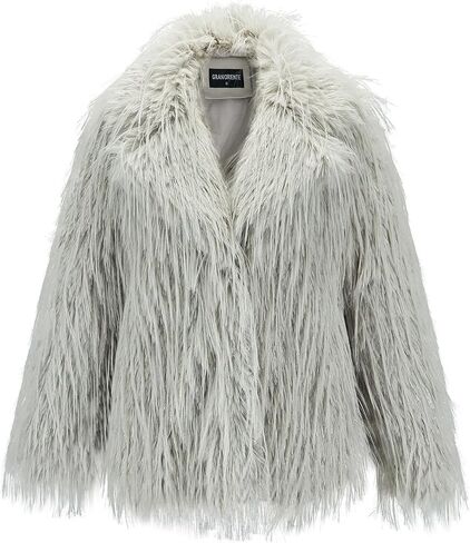 GRAN ORIENTE Winter Shaggy Faux Fur Women's Jacket,Fluffy Fleece Open Front Coat with Pockets in Saudi Arabia