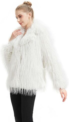 GRAN ORIENTE Winter Shaggy Faux Fur Women's Jacket,Fluffy Fleece Open Front Coat with Pockets in Saudi Arabia