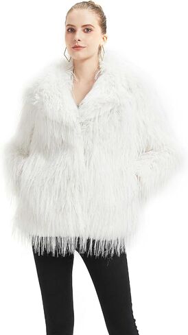 GRAN ORIENTE Winter Shaggy Faux Fur Women's Jacket,Fluffy Fleece Open Front Coat with Pockets in Saudi Arabia