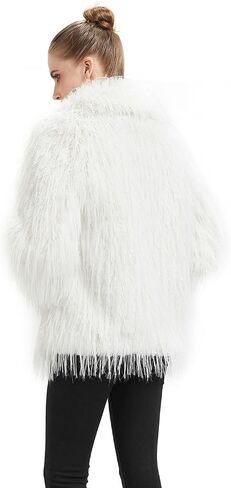 GRAN ORIENTE Winter Shaggy Faux Fur Women's Jacket,Fluffy Fleece Open Front Coat with Pockets in Saudi Arabia