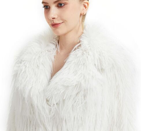 GRAN ORIENTE Winter Shaggy Faux Fur Women's Jacket,Fluffy Fleece Open Front Coat with Pockets in Saudi Arabia