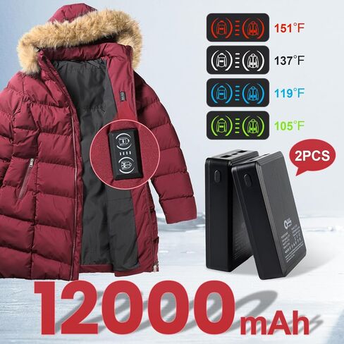 سترة مدفأة للنساء مع 2pcs 12000mah بطاريات معطف ساخن مع غطاء فرو فو ، in Kuwait