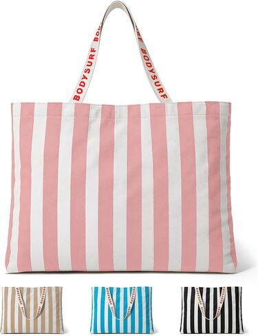 Large Canvas Tote Bag for Women, Striped Beach Tote for Travel, Pool, Cruise, Boat - Reusable Grocery Bag, Work, Weekender in Saudi Arabia