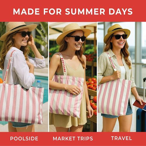 Large Canvas Tote Bag for Women, Striped Beach Tote for Travel, Pool, Cruise, Boat - Reusable Grocery Bag, Work, Weekender in Saudi Arabia
