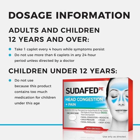 Sudafed PE Head Congestion + أقراص مخاطية لضغط الجيوب الأنفية والألم والازدحام ، 24 CT in Kuwait