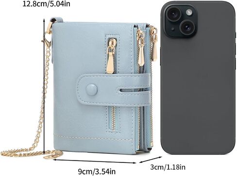 AOXONEL Wallets for Women Small Rfid Bifold Leather Ladies Wallet,Travel Billfolds Medium Size Card Holder with Removable Wristlet Chain,Multi-Card Slots,ID Window,Double Zipper Coin Pocket (Blue) in Saudi Arabia