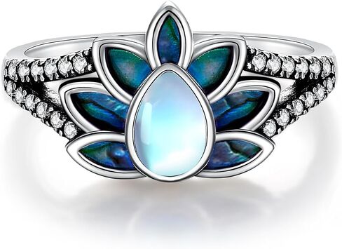 Onefinity Lotus Ring 925 Sterling Silver Moonstone Silver Abalone Shell Lotus Flower Ring Flower Flower Inspirations in Saudi Arabia