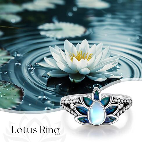 Onefinity Lotus Ring 925 Sterling Silver Moonstone Silver Abalone Shell Lotus Flower Ring Flower Flower Inspirations in Saudi Arabia