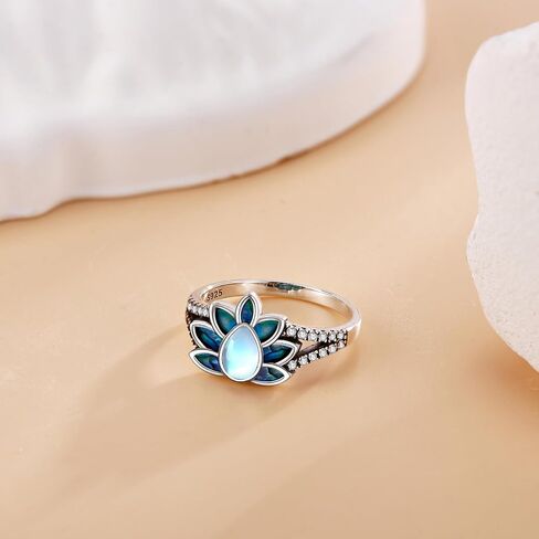 Onefinity Lotus Ring 925 Sterling Silver Moonstone Silver Abalone Shell Lotus Flower Ring Flower Flower Inspirations in Saudi Arabia