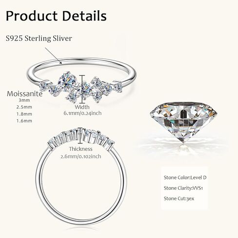 Rings for Women 9 Stone Moissanite Gypsophila S925 Silver Gold Plated Rings 0.3CT VVS1 Moissanite Diamond Christmas Birthday Anniversary Alentine's Day Trendy Jewelry for Women in Saudi Arabia