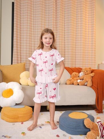 LQSZ Girls Pajamas مجموعة الصيف طفل الأميرة PJS الأكمام القصيرة ملابس النوم للأطفال الصغار 3-10 سنوات in Kuwait