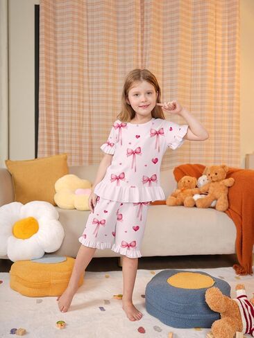LQSZ Girls Pajamas مجموعة الصيف طفل الأميرة PJS الأكمام القصيرة ملابس النوم للأطفال الصغار 3-10 سنوات in Kuwait