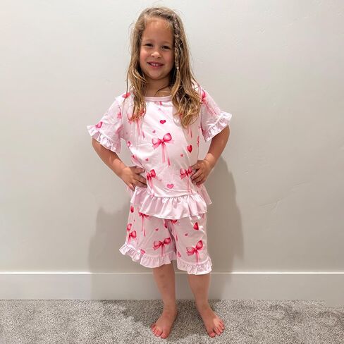 LQSZ Girls Pajamas مجموعة الصيف طفل الأميرة PJS الأكمام القصيرة ملابس النوم للأطفال الصغار 3-10 سنوات in Kuwait
