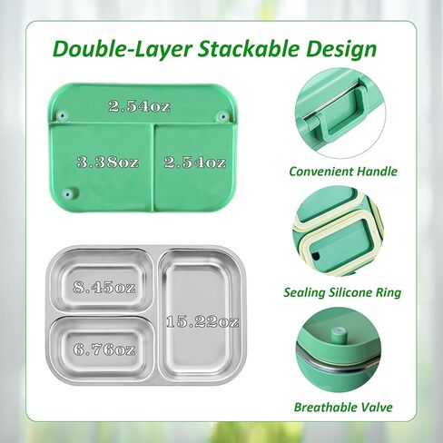 الفولاذ المقاوم للصدأ تسرب تسرب Bento Box Kids ، Bento Box Kids Kids Leakproof Double Layer 3 Compartment Container 304 Box Stainless Steel Fox للمدرسة والمكتب (أحمر) in Kuwait