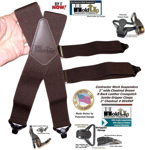 Holdup 2" Wide Contractor Suspenders for Men with Patented Composite Plastic Gripper Clasps in Saudi Arabia