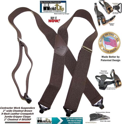 Holdup 2" Wide Contractor Suspenders for Men with Patented Composite Plastic Gripper Clasps in Saudi Arabia