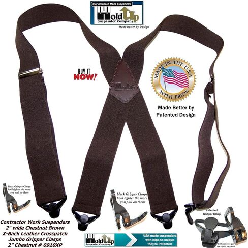Holdup 2" Wide Contractor Suspenders for Men with Patented Composite Plastic Gripper Clasps in Saudi Arabia