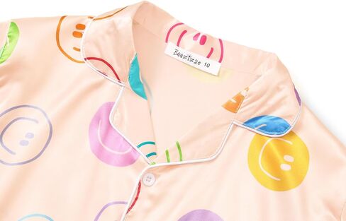 Beezizac Silky Satin Pajama Long Sleeves Set For Little & Big Girls Trendy Button 2-Piece Outfit Kid Sleepwear Size 6-16 in Saudi Arabia