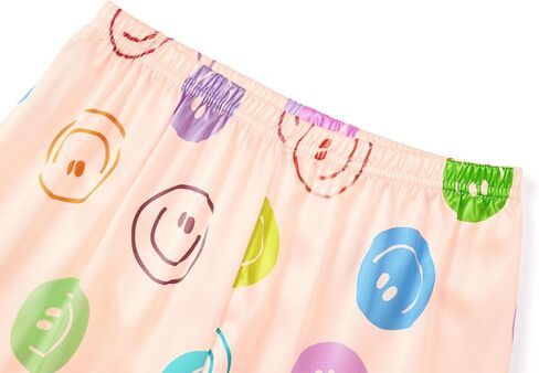Beezizac Silky Satin Pajama Long Sleeves Set For Little & Big Girls Trendy Button 2-Piece Outfit Kid Sleepwear Size 6-16 in Saudi Arabia