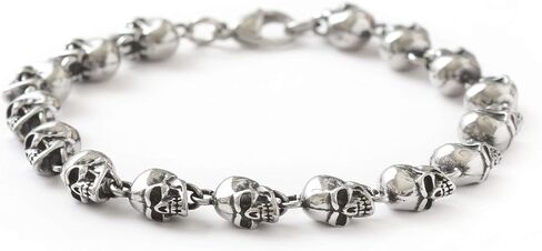HAQUIL Stainless Steel Skull Bead Linked Strand Bracelet for Men and Women, Gothic Punk Rock Biker Skull Jewelry Gift in Kuwait