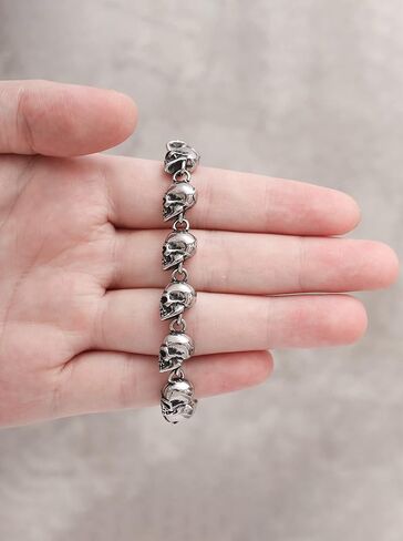 HAQUIL Stainless Steel Skull Bead Linked Strand Bracelet for Men and Women, Gothic Punk Rock Biker Skull Jewelry Gift in Kuwait