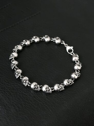 HAQUIL Stainless Steel Skull Bead Linked Strand Bracelet for Men and Women, Gothic Punk Rock Biker Skull Jewelry Gift in Kuwait