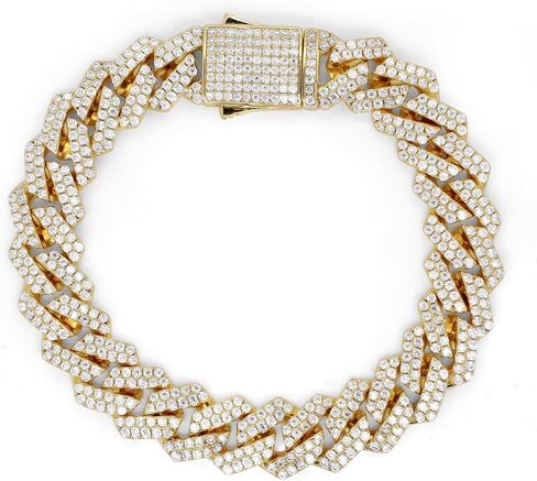 SAVEARTH DIAMONDS Round Lab Created Moissanite Diamond 12MM Width Men's Cuban Chain Bracelet In 14k Gold Over Sterling Silver (VVS1 Clarity, 8.00 Ct To 9.00 Ct), Gift For Him in Saudi Arabia